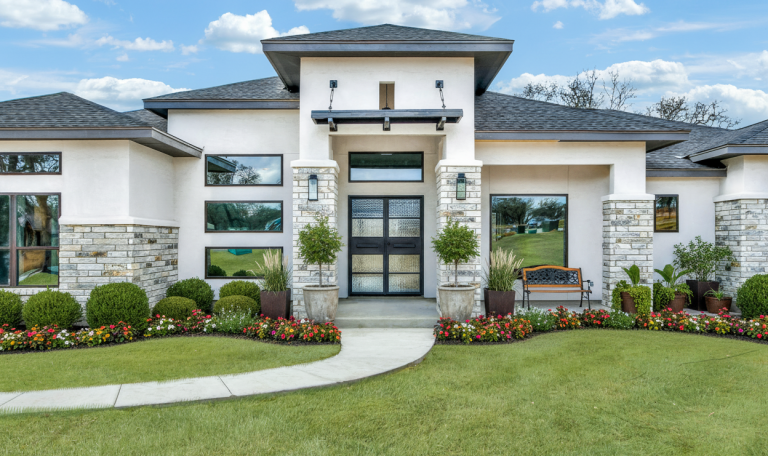 Modern front exterior of a custom-built home in San Antonio, Texas