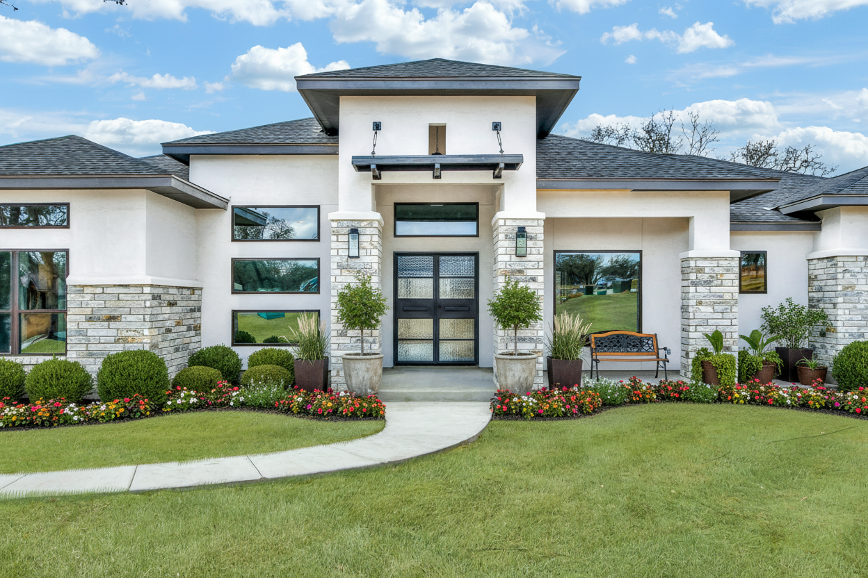 Modern front exterior of a custom-built home in San Antonio, Texas
