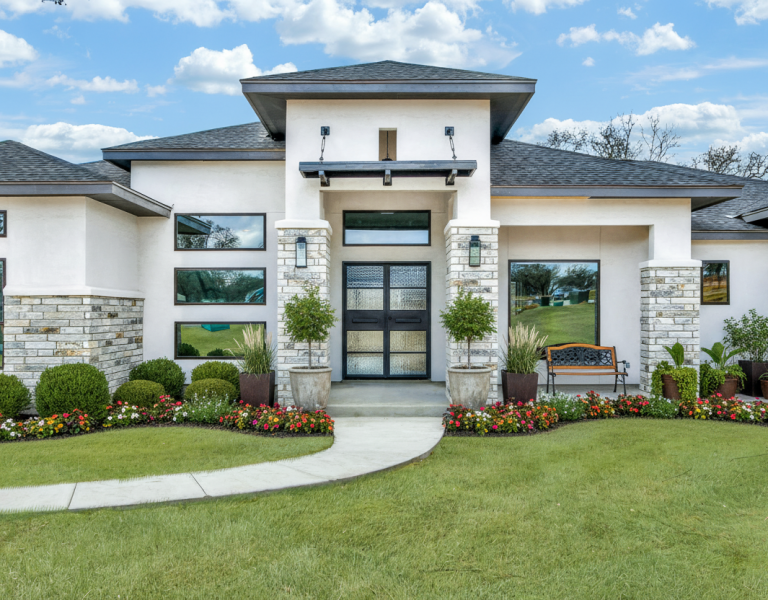 Modern front exterior of a custom-built home in San Antonio, Texas